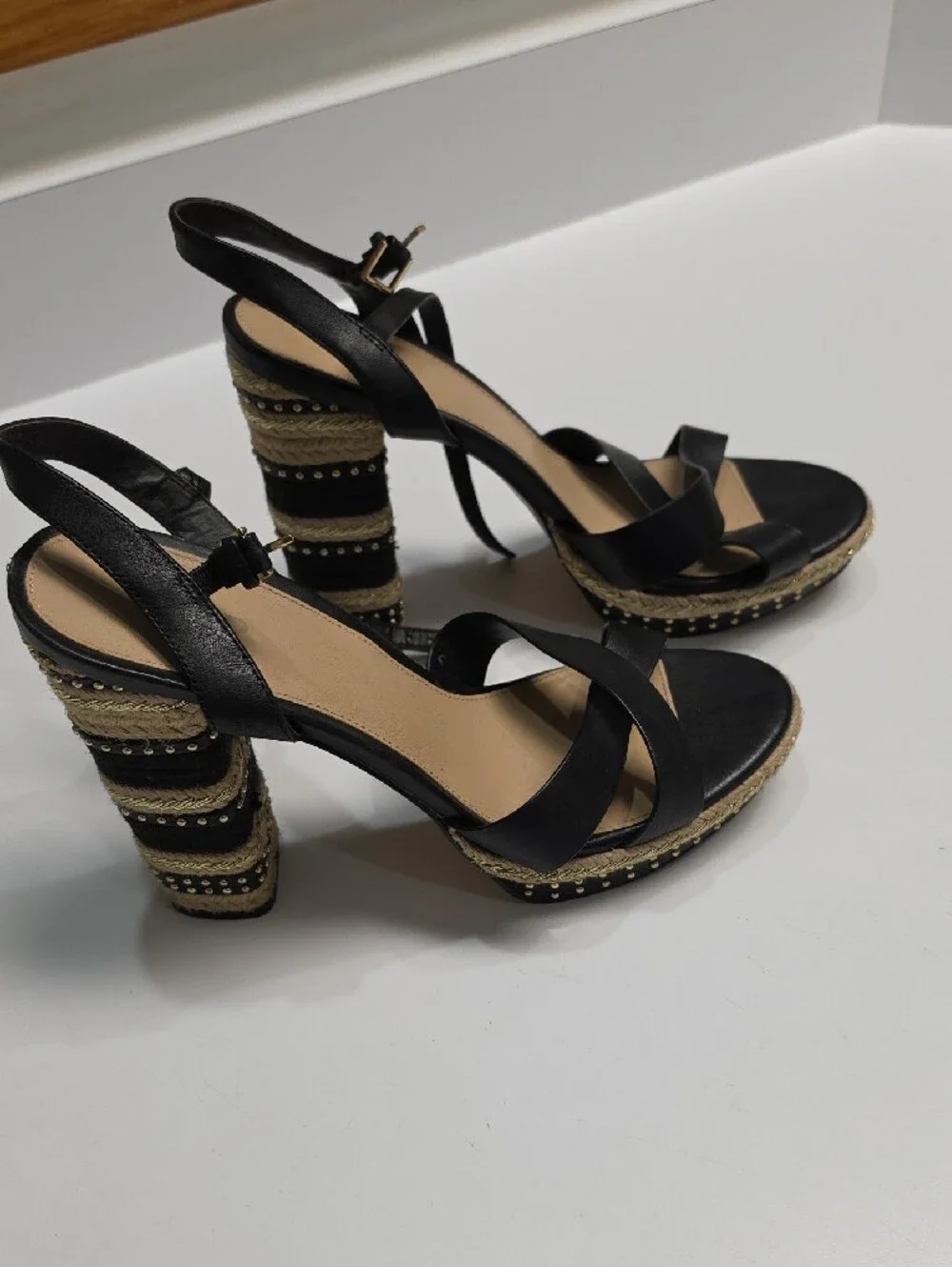 ALDO Esmerie Black Combo Strappy Espadrille Wedge Sandals - Size 11